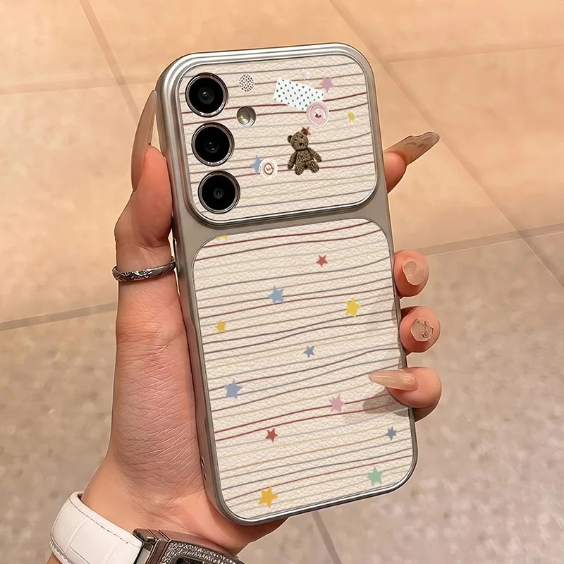 INS Style Korean Star Bear Pattern Phone Case For Samsung Galaxy A25 A26 A17 A37 A57 S26 Ultra S25 S24 S23 S22 Plus S21 FE Cover