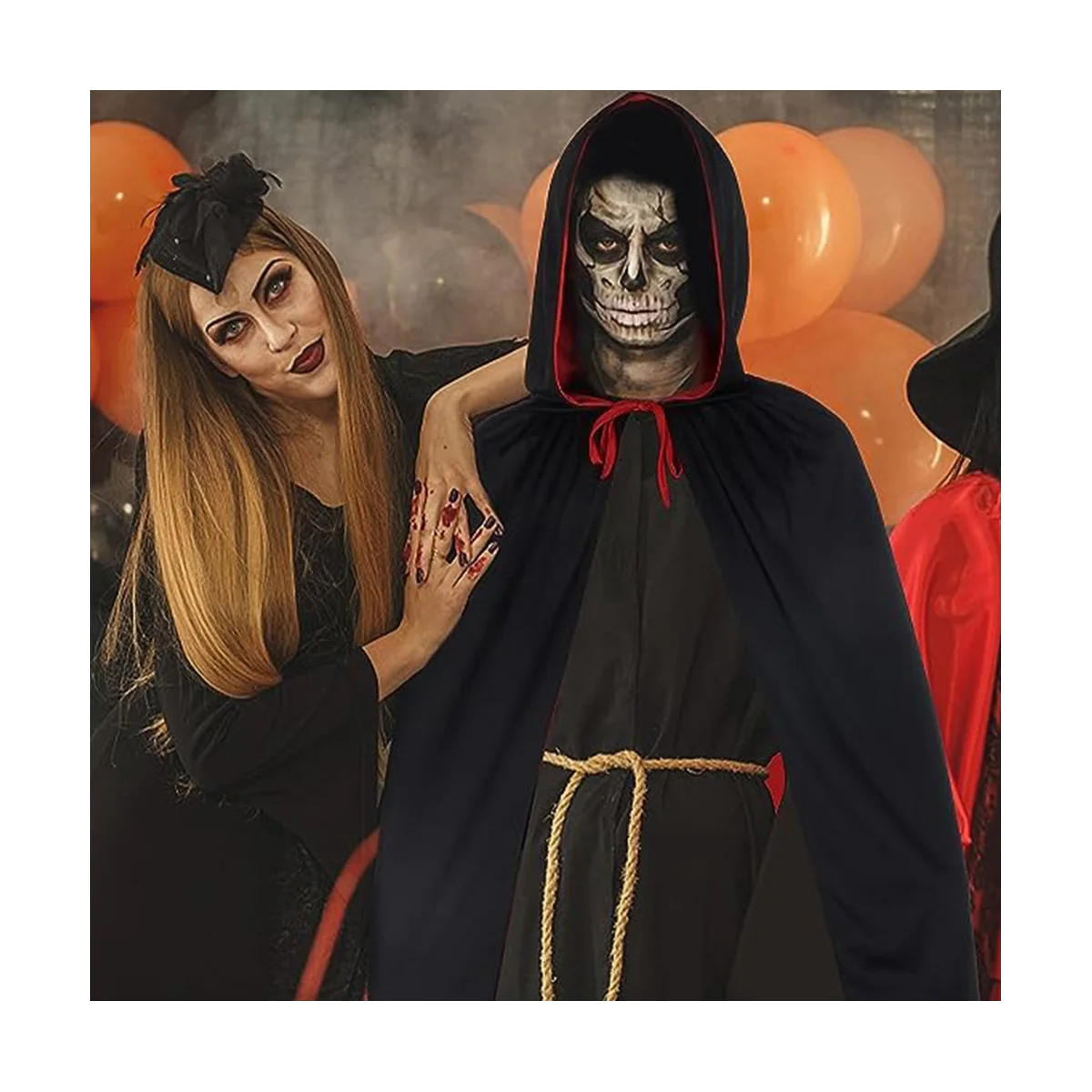 2 Stück Halloween Vampir Umhang, reversible Kapuze Vampir Umhang für Halloween Erwachsenen Cosplay, schwarz und rot 5ft b