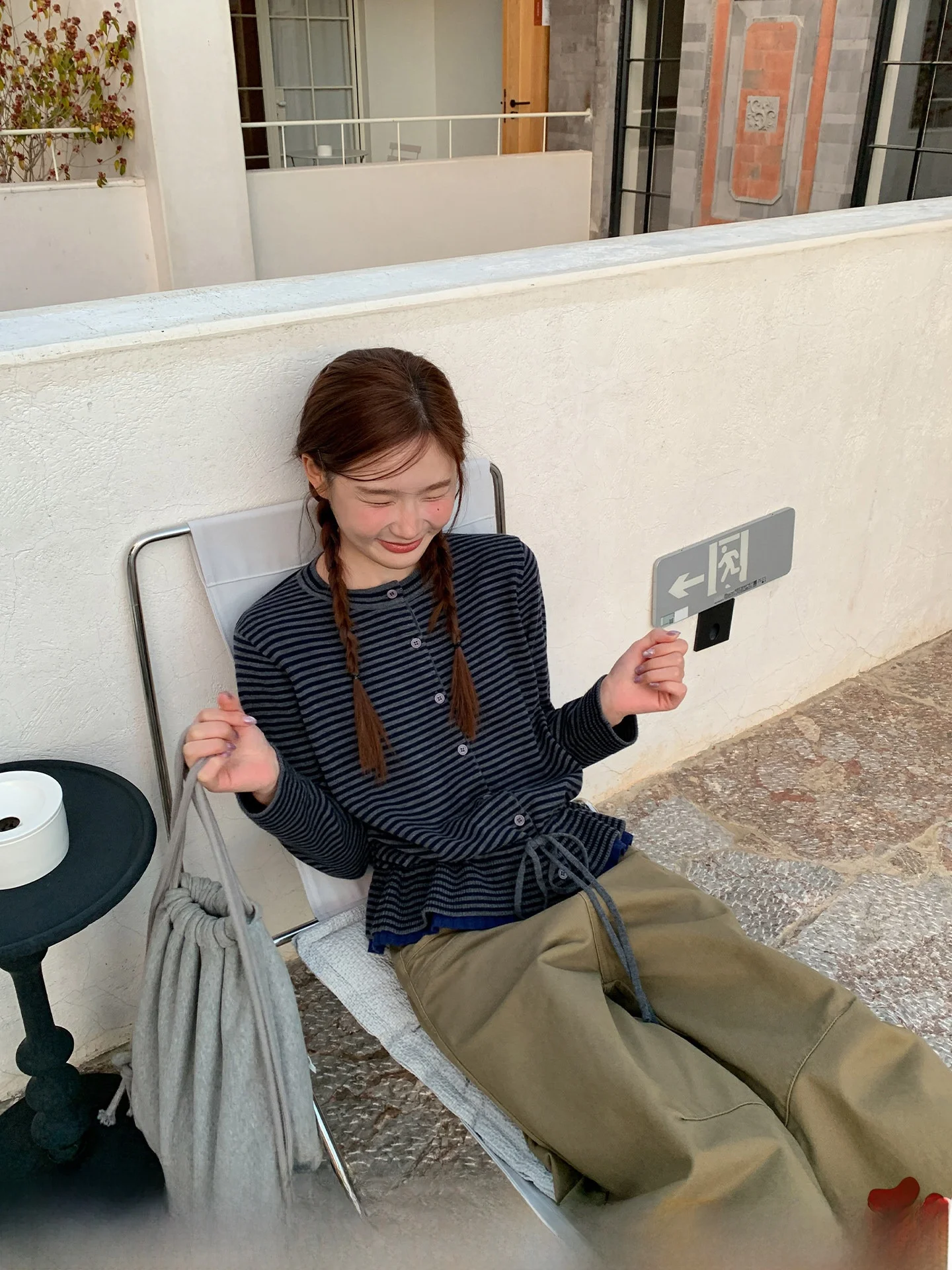 

Hello Korean Style Striped Long Sleeve Knitted Cardigan Women's Basic Inner Wear T-Shirt Top Loose Fit Spring Season