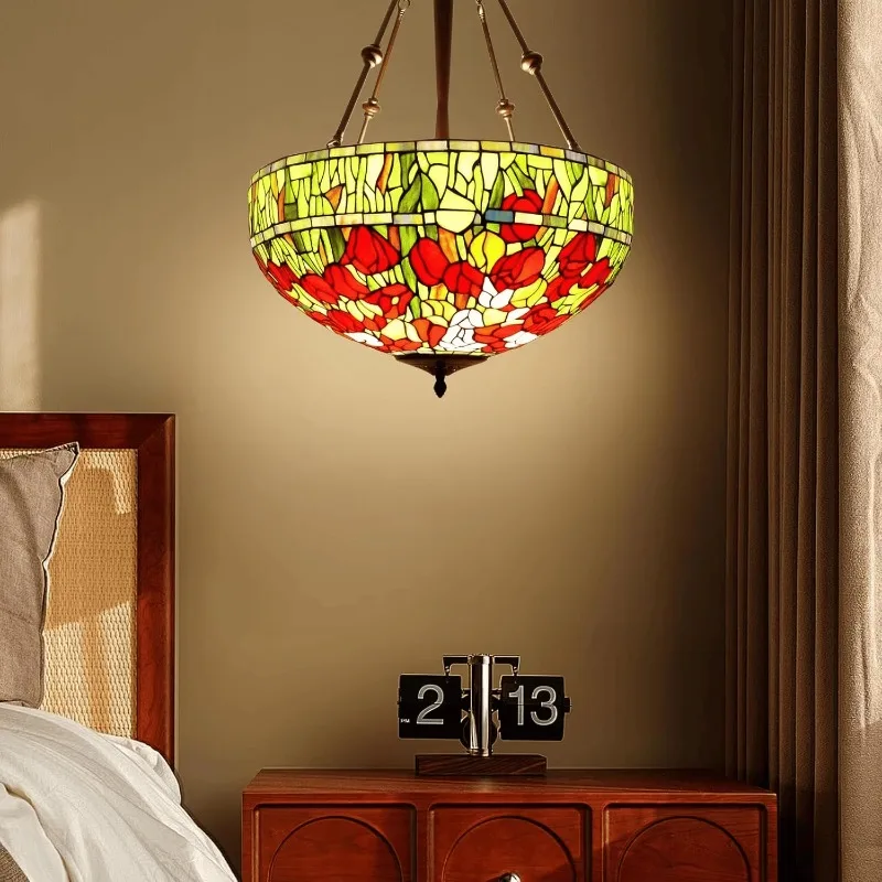 European pastoral chandelier handmade stained glass lampshade home hotel bed and breakfast bedroom