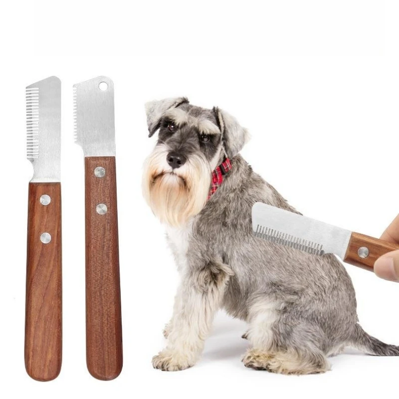 Dog Stainless Steel Brushes Grooming Combs For Dog Pets Comb Coat Stripping Knife Stripper Trimmer Wooded Handle Cleaning Tool