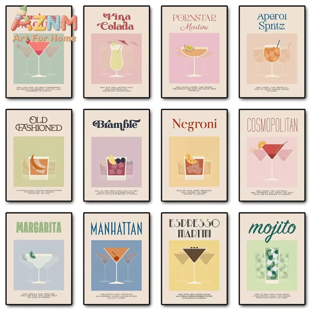 

1 шт. Ретро-постер с коктейлями: Апероль Спритц, Эспрессо Мартини. Печать на холсте. Настенный декор. Винтажный декор для бара и кухни.