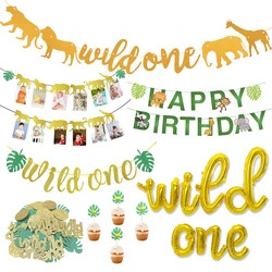 Jungle Animal Party Decoration Kids Birthday Party Bunting Wild One Balloon Confetti Garland Anniversary Bay Shower Supplies