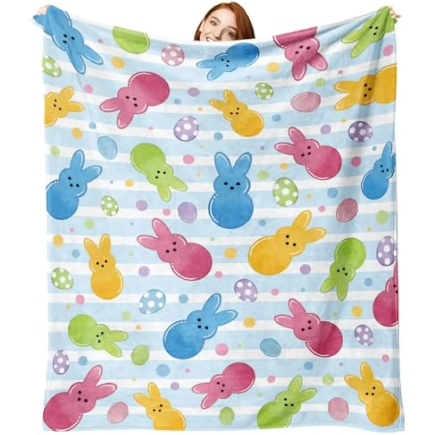 Peeps Bunny Easter Eggs Flannel Throw Blanket Cute Rabbit Spring Soft Fleece for Sofa Bed