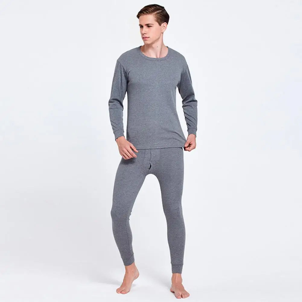 

Loungewear Set Men's Cozy Lounge Set with Long Sleeve Tops Elastic Waist Pants Solid Color Pajamas Set for Ultimate Comfort