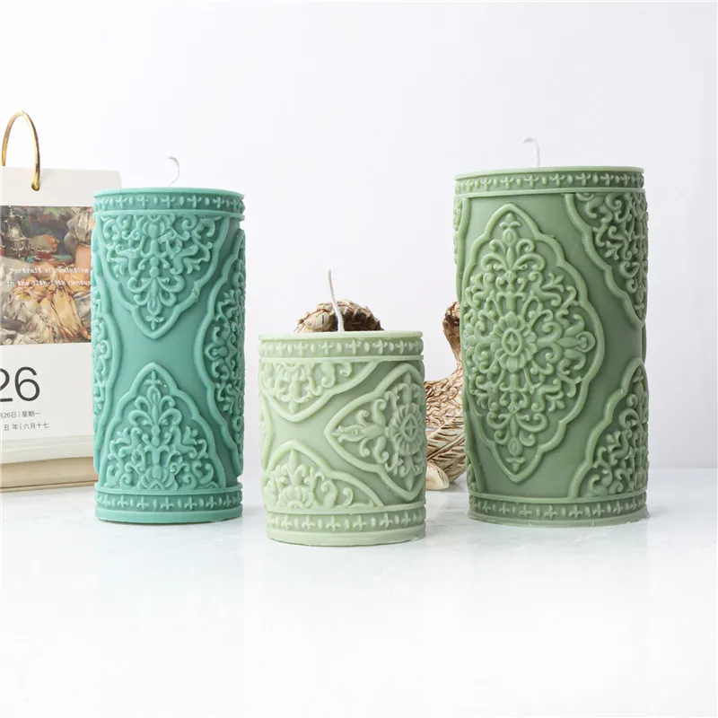 Lace Column Silicone Candle Mold for DIY Aromatherapy Candle Plaster Ornaments Soap Epoxy Resin Mould Handicrafts Making Tool