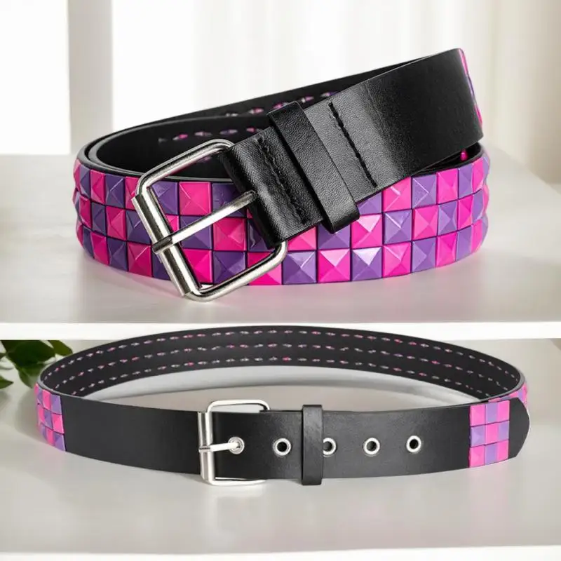 

Polychrome Rivet Belt Heavy Metal Belt Men Women Punk Hiphop Rock Style Belt Jeans Belt Y2K Belt Fashion Decoration Women's Belt