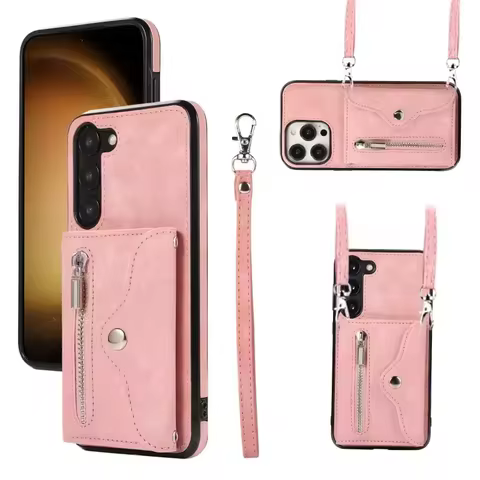 Crossbody Lanyard Case for Samsung Galaxy S25 FE S24 S23 S22 Ultra Plus A15 A25 A35 A55 A16 A06 Blocking Card Holder Leather