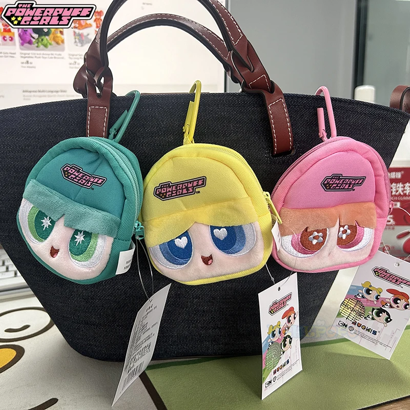 Genuine 10cm The Powerpuff Girls Coin Purse Plush Earphone Storage Bag Kawaii Cartoon Hanging Bag for Girls