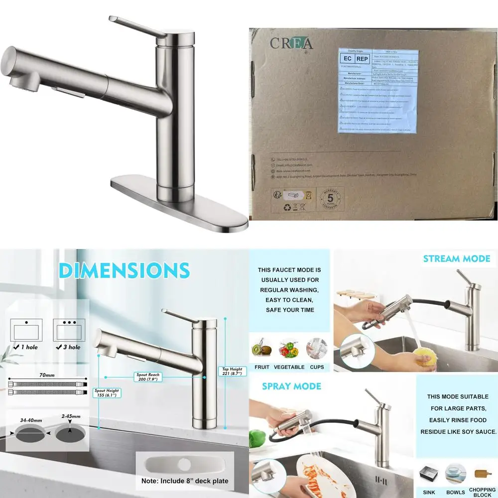 

Modern Brushed Nickel Pull-Out Kitchen Faucet with Single Handle for Commercial Use and RV Applications