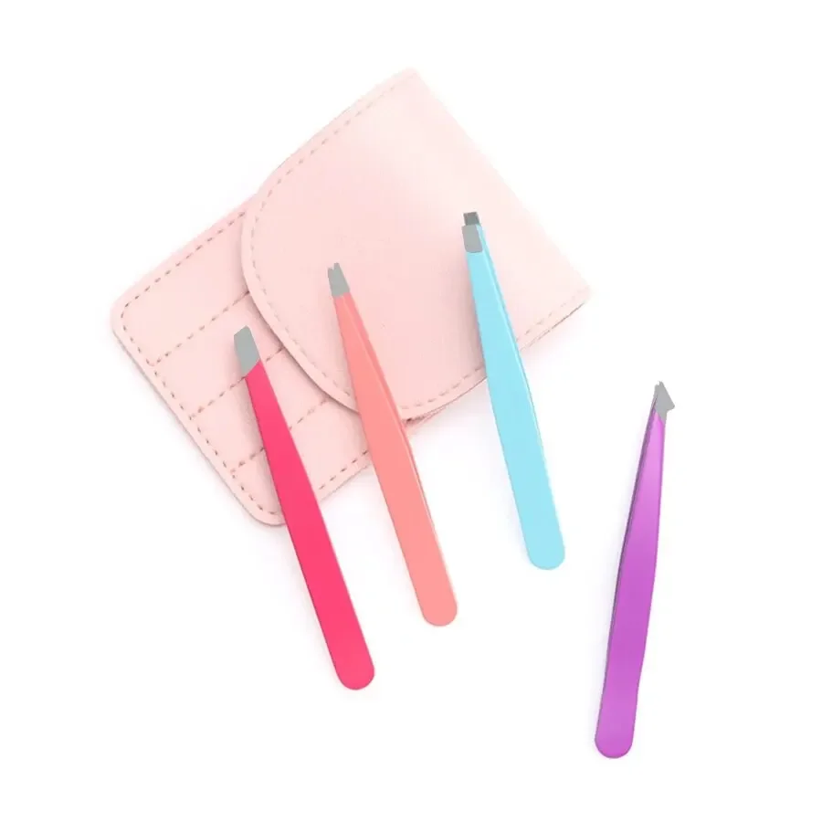 Pinça de beleza para presente de natal, conjunto de 4 peças de clipe de sobrancelha profissional colorido de aço inoxidável, ferramentas de maquiagem para cílios postiços