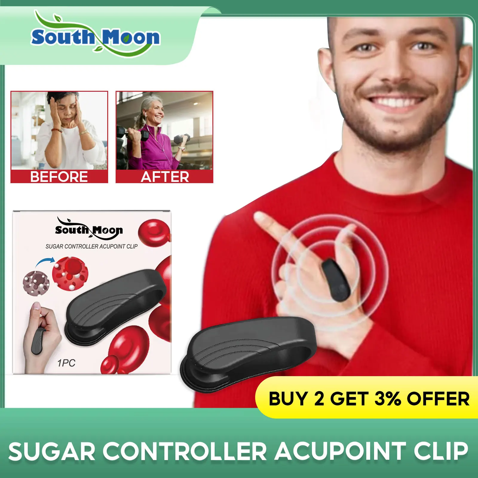 

Blood Sugar Control Acupressure Point Clip Treatment Diabetes Lower Blood Glucose Anti Stress Relax Body Hand Meridian Massager