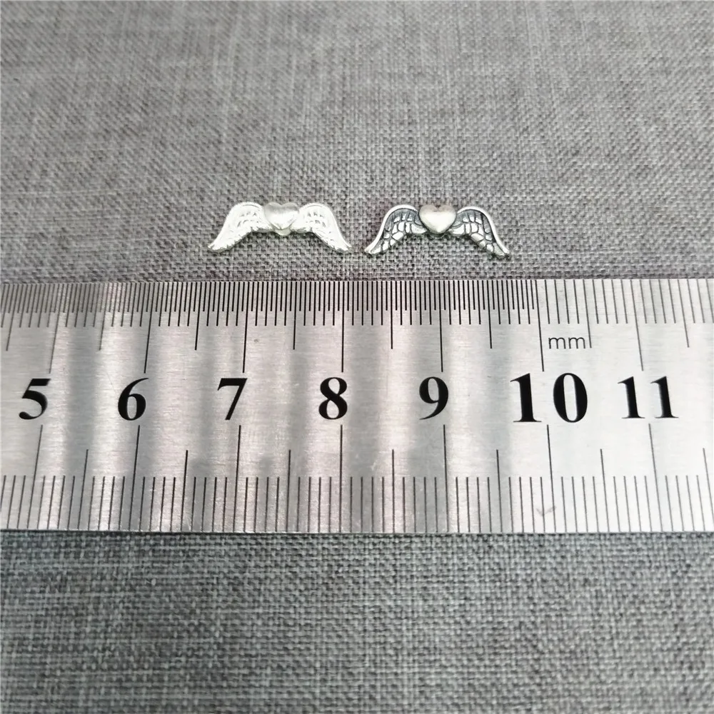 2pcs of 925 Sterling Silver Heart Wing Beads 2-Sided Love Angel Feather Spacer for Necklace Bracelet