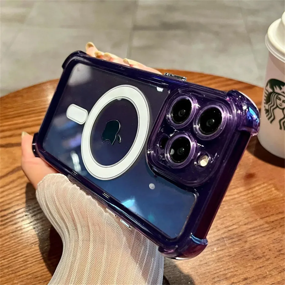 Luxury For Magsafe Shockproof Clear Case For iPhone 18 17 16 15 14 13 12 Pro Max Plus Magnetic Wireless Charge Transparent Cover