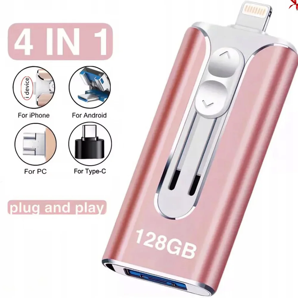 Hochgeschwindigkeits-USB 3.0 Flash-Laufwerk, 128GB Speicherstick für iPhone & Type-C & Android & PC, Externer Speicherstick Foto-Stick