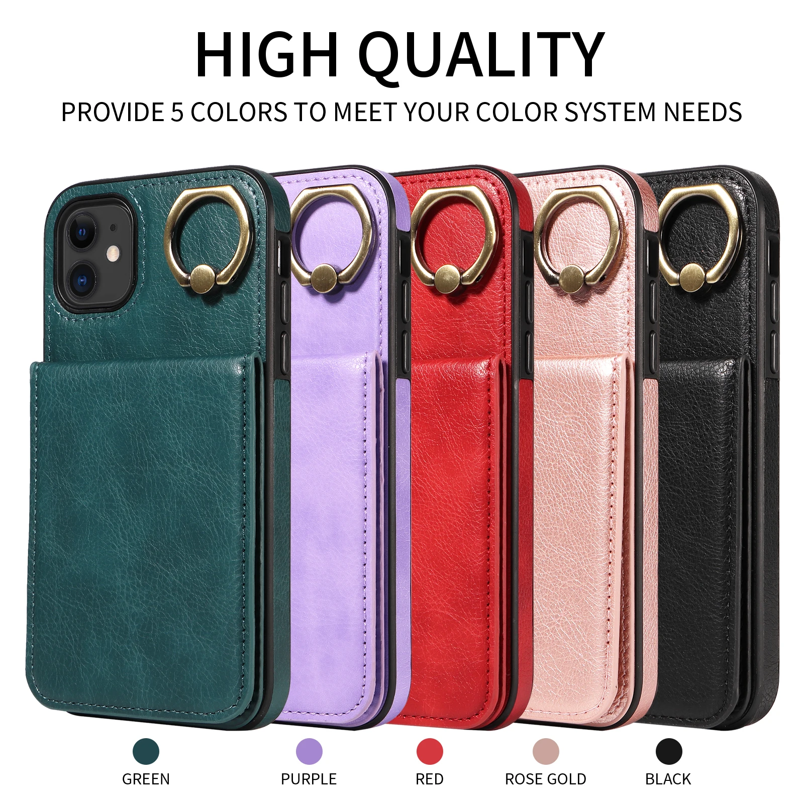 

Suitable For iPhone 12 pro/pro max Lychee Patterned Ring Buckle Phone Case Foldable Wallet Case With Card Slot Phone Holder
