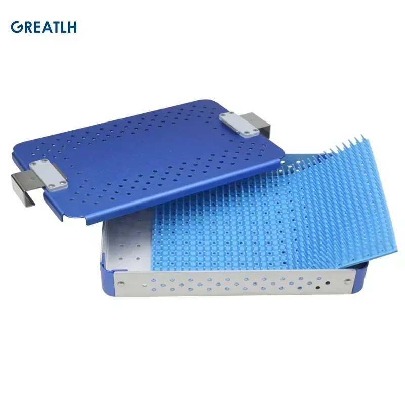 Disinfection Box Surgical Single Layer Sterilising Box with Silicone Pad Autoclavable Surgery Instruments