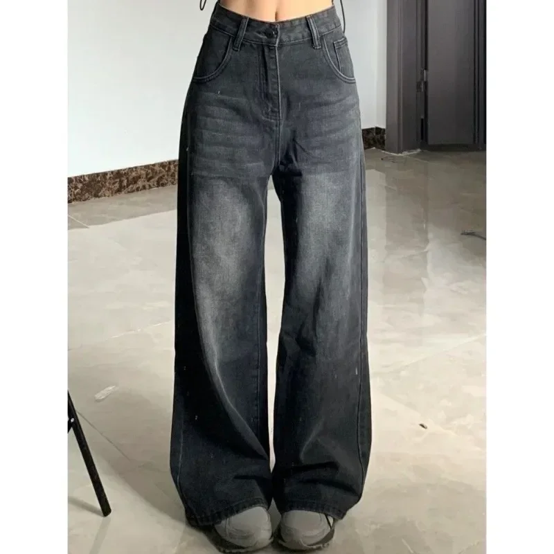 Y2K Alt Clothes Women Wide Leg Pants Grunge Denim Trousers Vintage Streetwear Black Baggy Korean Jeans High Waiste Oversize