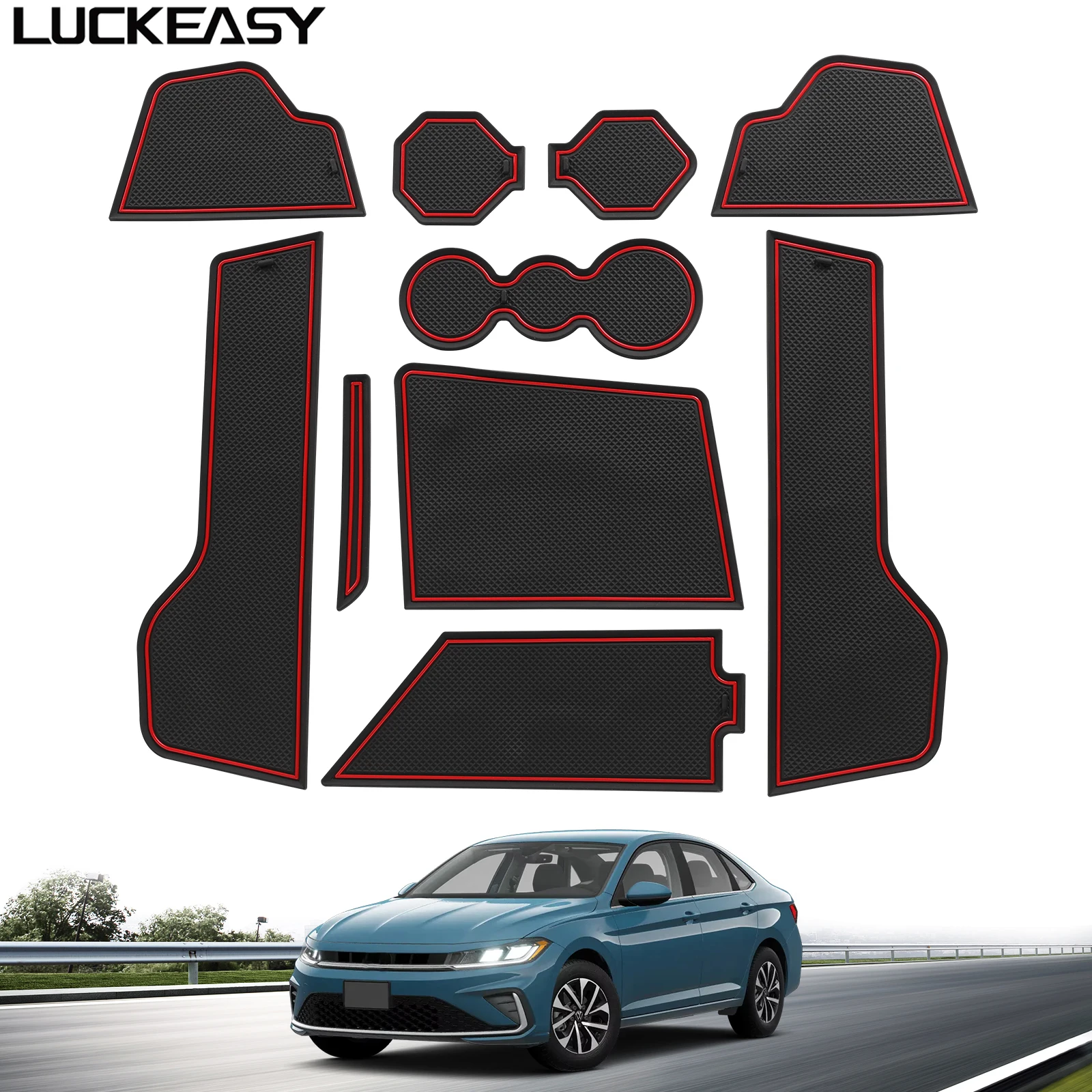 Alfombrilla Antideslizante para Ranuras de Puerta, Portavasos y Compartimentos Centrales para Volkswagen VW Jetta 2019-2026, Accesorios de Goma para Auto