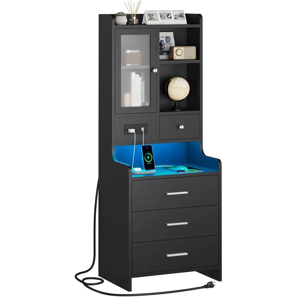 

contemporary 49.2" led-lit nightstand with charging port and storage shelf furniture bedroom small cabinet mesa de cama