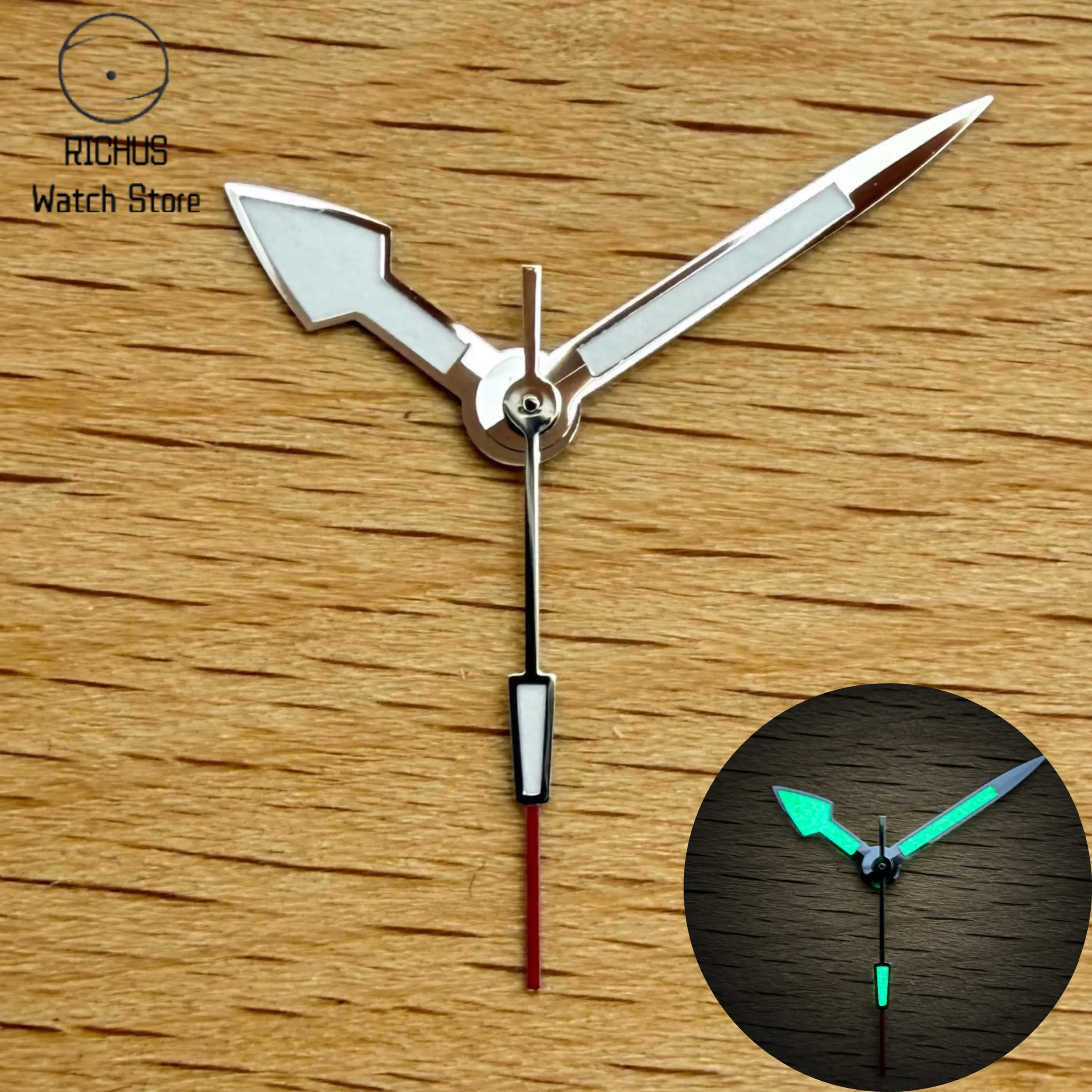 High Quality VH31 Watch Hands Green Luminous Silver Arrow Hands with Red Second Hand Fit VH31 Quartz Movement Repair Parts