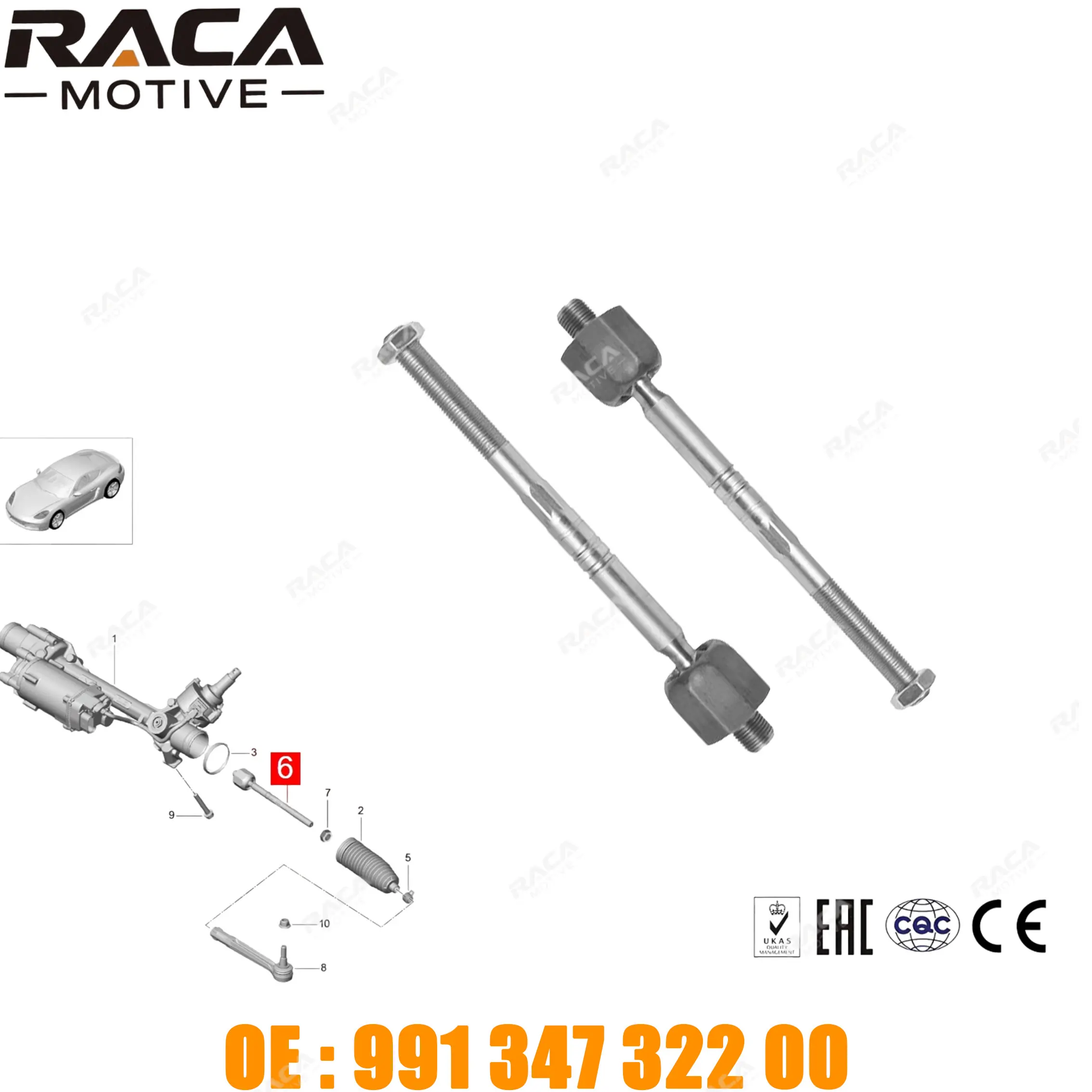 

Front Axle Inner Steering Tie Rod for for Porsche 911/Convertible/Targa 991 2011-2020 918 Boxster 718 Cayman(981/2) 99134732200