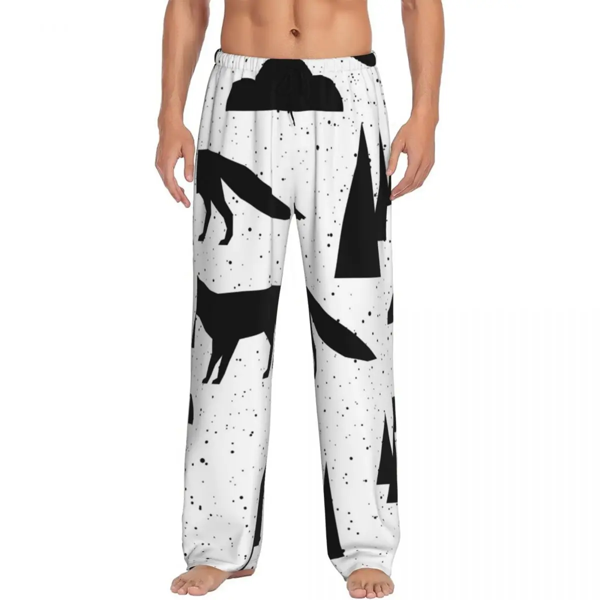 Black White Forest Tree Cloud Fox Men Sleep Bottoms Male Lounge Trousers Men's Pajama Pants