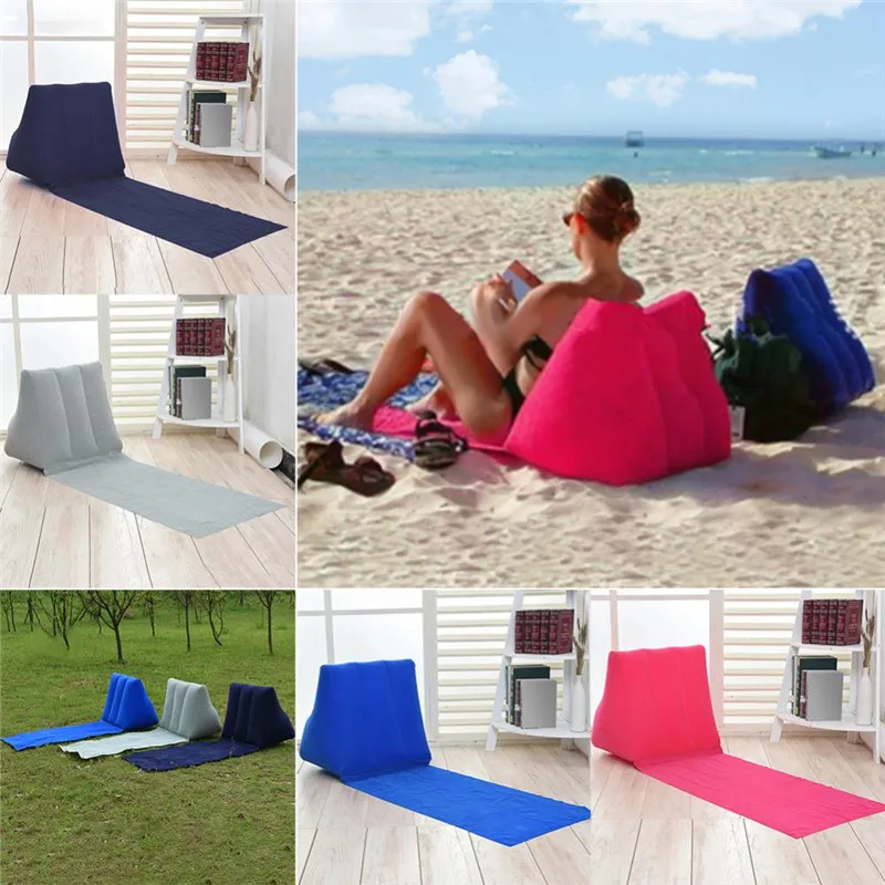 Inflatable Beach Lounger Foldable Soft Inflatable Beach Mat Festival Camping Leisure Lounger Back Pillow Cushion Chair Seat Air