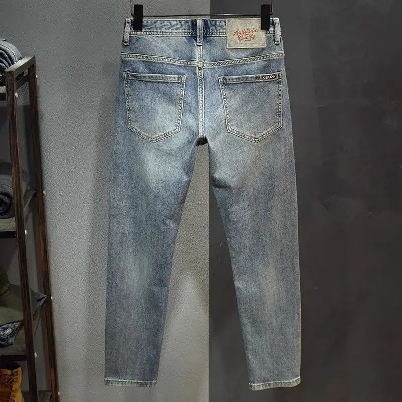 

Spring Summer 2026 Men's Pants Elastic Slim Small Straight Trousers High-end Embroidery Fashion Casual Brand Vintage Jeans