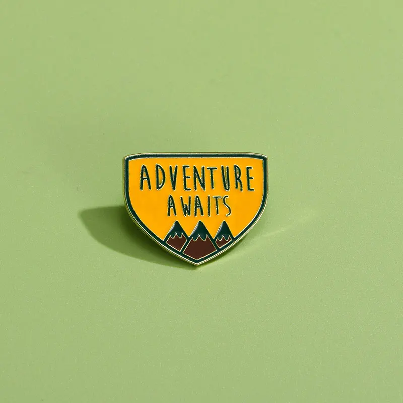 Classic Adventurer Climbers Badge Inverted Triangle Adventure Awaits Enamel Pins Mountain Peak Pattern Brooches