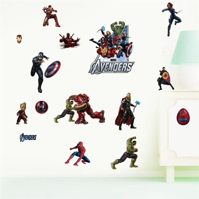 Marvel Superhero Captain America Hulk Heroes Wall Stickers For Kids Room Home Bedroom PVC Decor Cartoon Movie Mural Art Decals