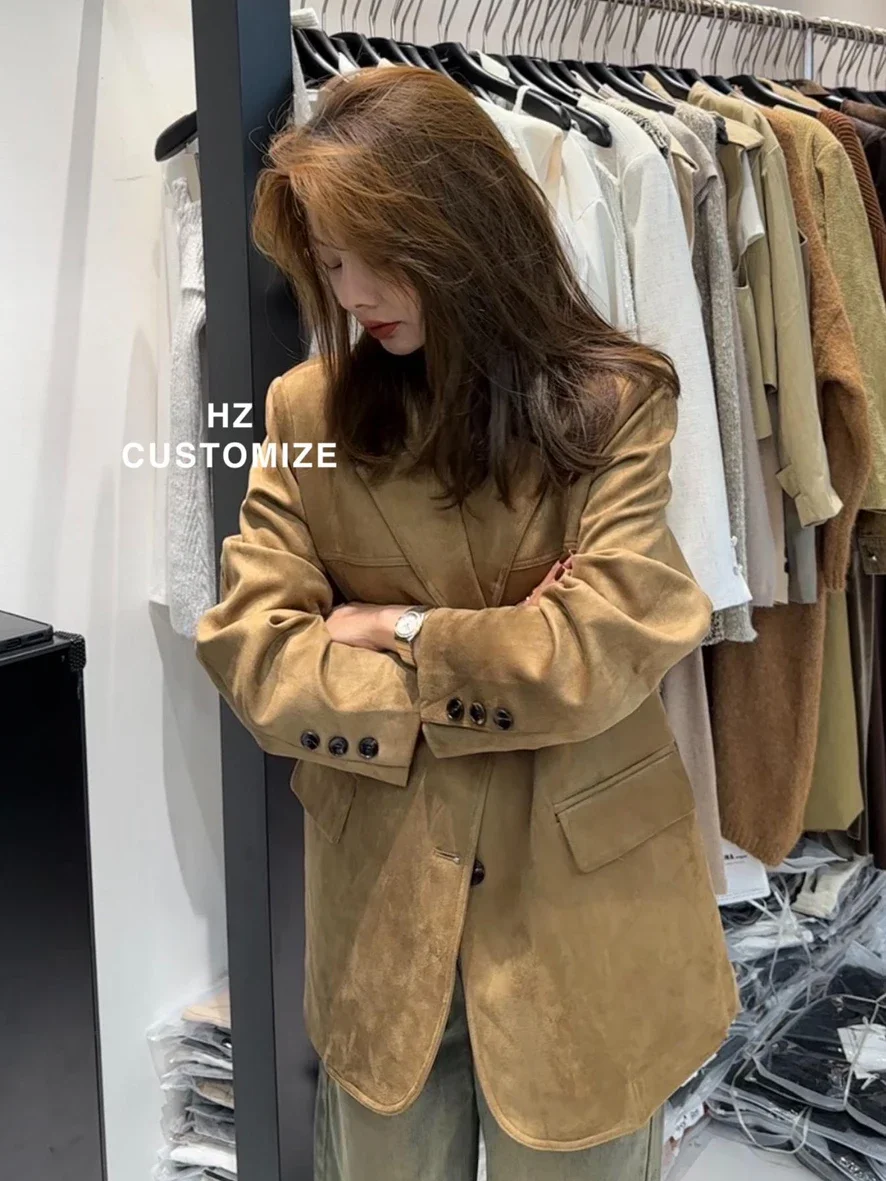 Korean Dongdaemun Autumn/Winter Lazy Style Vintage Melard Suit Jacket High-end Niche Suede Retro Style Women\'s Suit High Quality