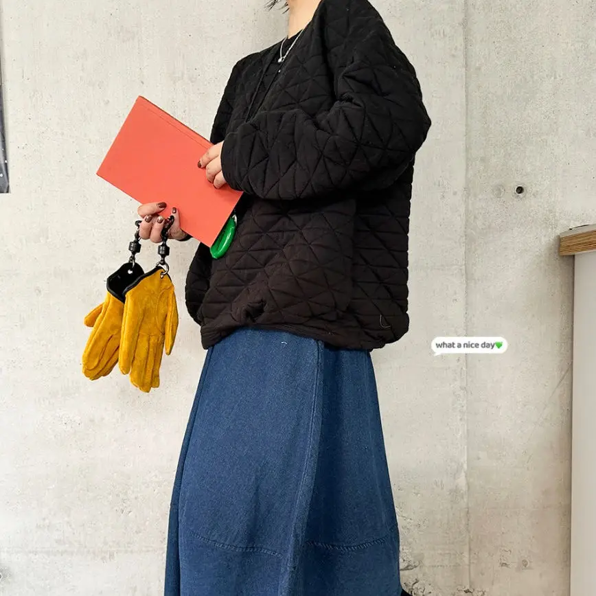 Retro Fashionable Diamond Embossed  Color Single Layer Hoodie Women's Winter New Style Korean Version All-Match Streetwear