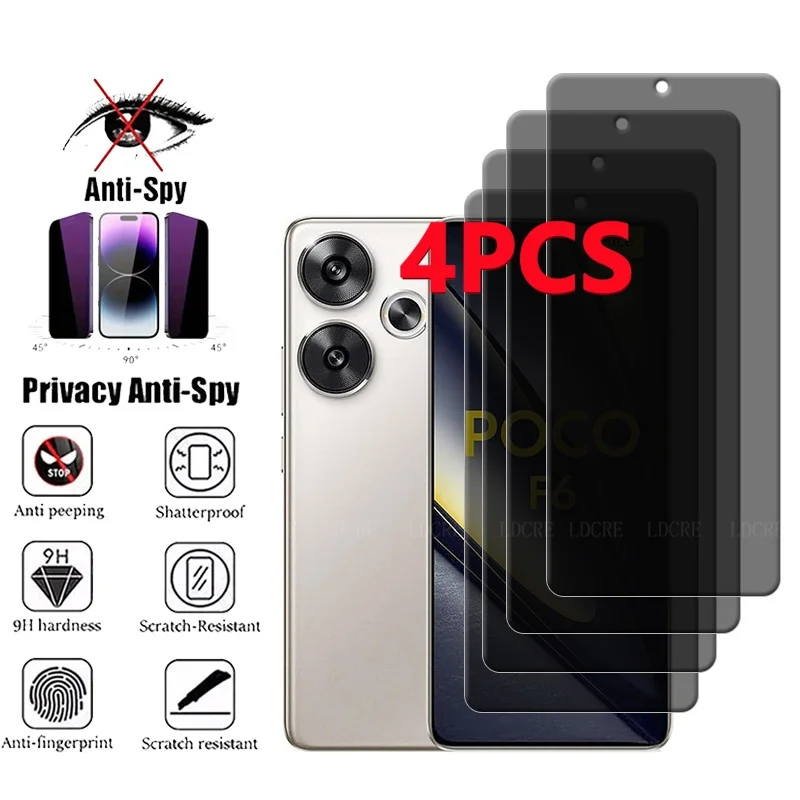 4Pcs For Xiaomi Poco F6 Glass For Poco F6 Screen Protector 9H HD Phone Protective Anti-Spy Privacy Tempered Glass Poco F6 PocoF6