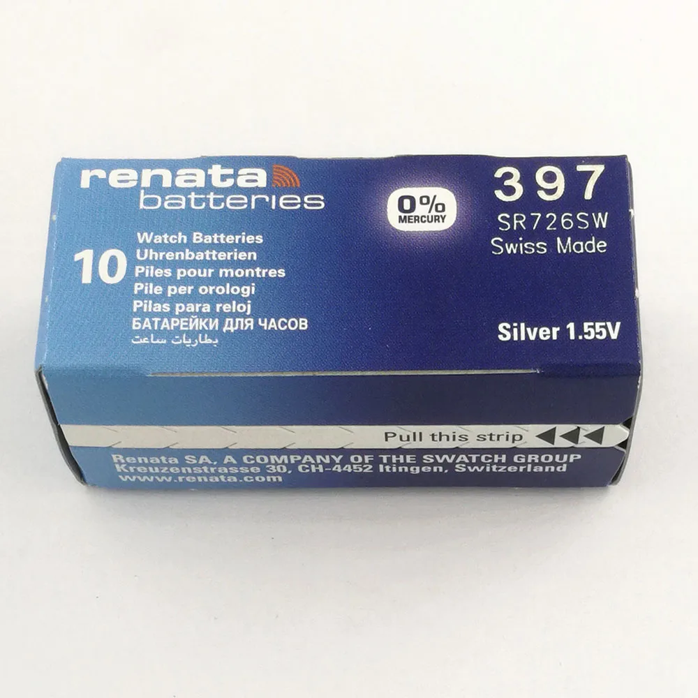 10Xrenata Silver Oxide Watch Battery 397 SR726SW 397 1.55V 100% original brand renata 397 renata 726 battery