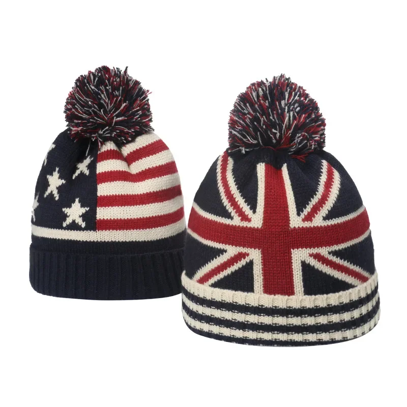 Brand Oohmy Winter Beanie Cuffed Knit Warm Hat for Men Women Youth Boys Girls American Flag Outdoor Ski Sports Hiking Caps