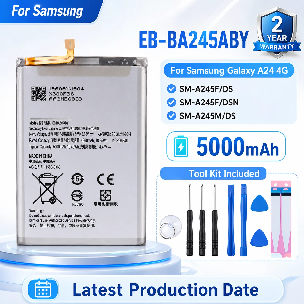 Brand New 5000mAh Phone Replacement Battery For Samsung Galaxy A24 4G SM-A245F SM-A245M