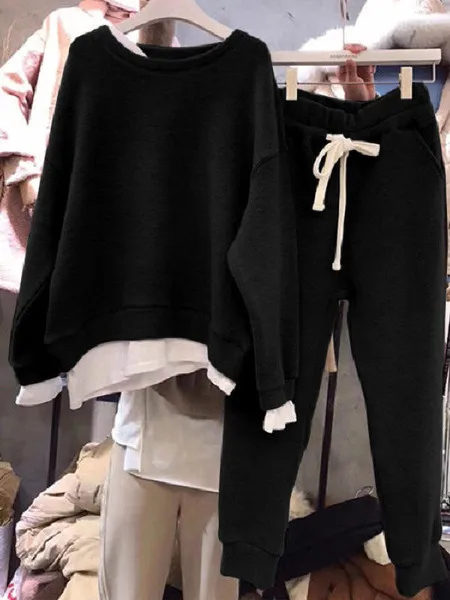 

plus Size Women's Faionable Loose Thin Two-Piece Set Casual High Waist Long Sve Sweatirt And Pants Autumn Collection