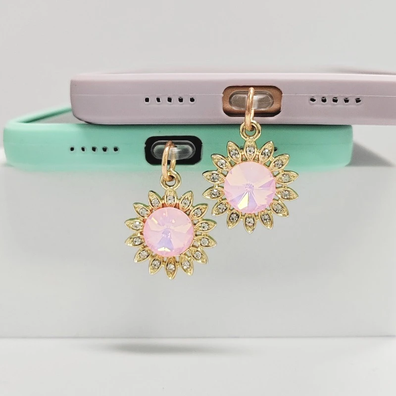 أزياء عباد الشمس نوع C الغبار التوصيل سحر رائعتين الأزهار تهمة ميناء التوصيل آيفون غطاء غبار قلادة ملحقات الهاتف #2