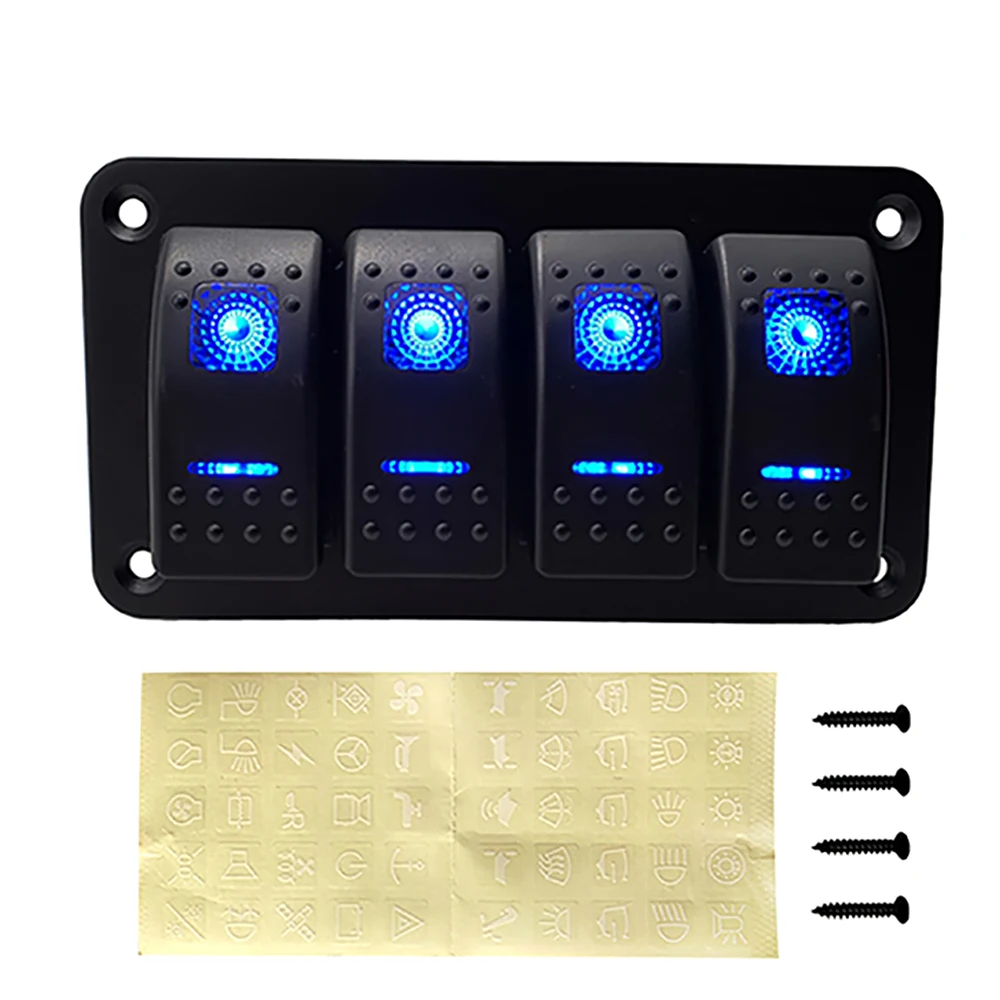 4 Gang Rocker Switch Panel LED Marine Boat Rocker Switch Panel for Truck Boat Car Switch Panel Lighter Socket Circuit Breaker