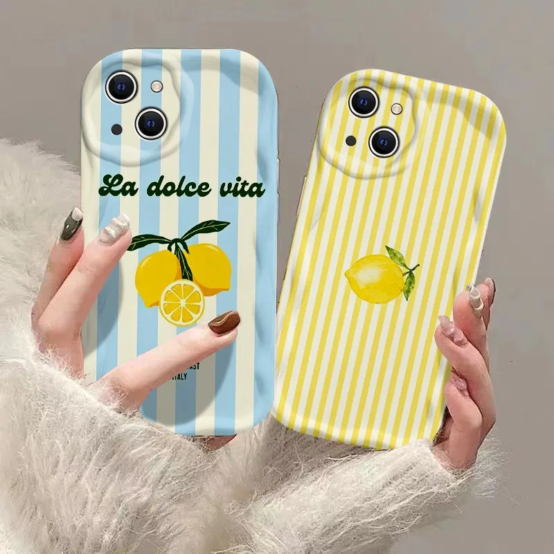 Striped Lemon Phone Case For Samsung Galaxy A27 A17 M16 A56 A36 A26 A16 A06 A35 A55 A25 A05s A15 A54 A34 A24 A14