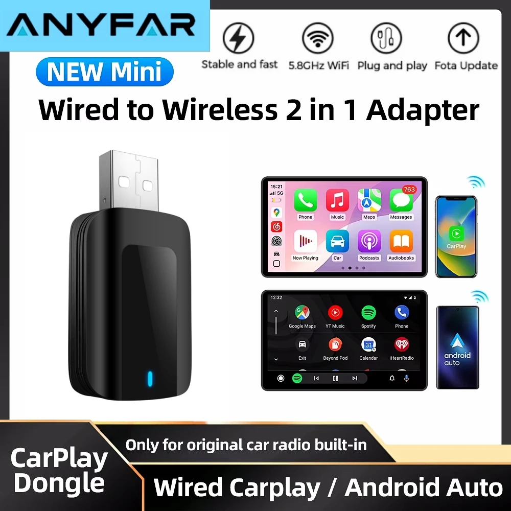 Wireless Carplay Adapter for iPhone Android Auto 2 in1 Wired to Wireless AI Box USB Connection For Volvo Benz Mg Kia Chery VW