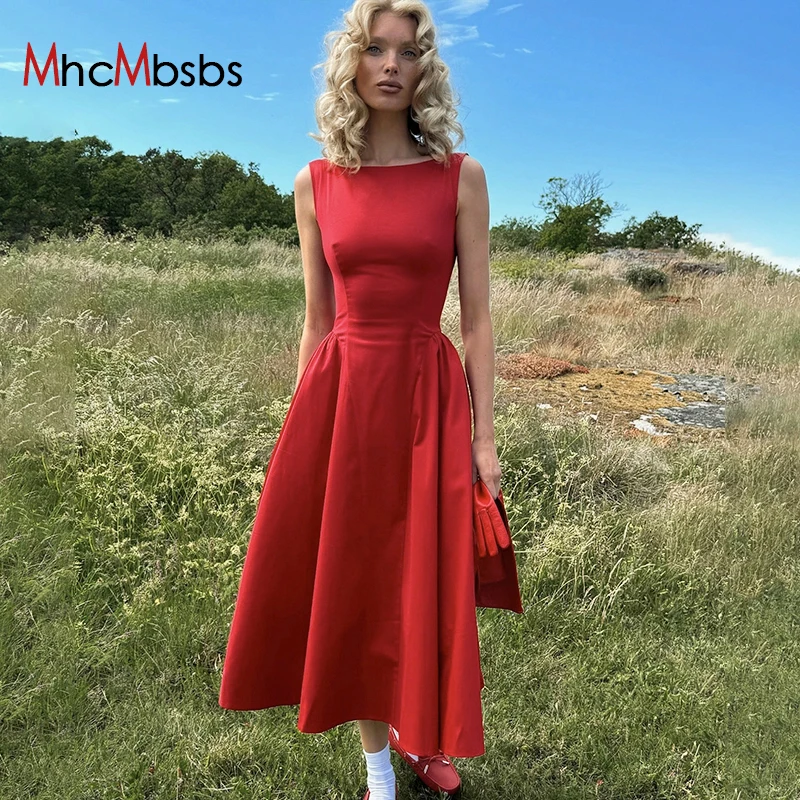 

Sexy Backless Sleeveless Casual Maxi Dress Women O Neck Puff A-line Sundress 2024 Spring Fall Elegant Fairy Core Clothes