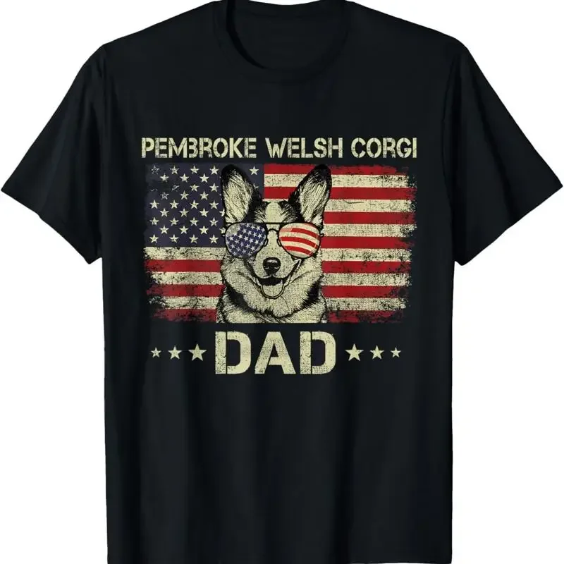 Pembroke Welsh Corgi Dad Dog Lover American Flag 4th Of July T Shirt