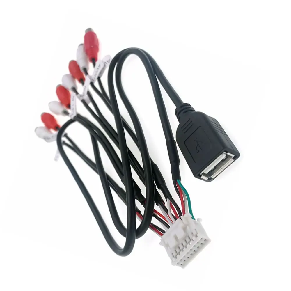 16 Pin 8 RCA Output USB Wire Harness Subwoofer Cable Adapter Wiring Connector For Android Radio DVD CD Accessories