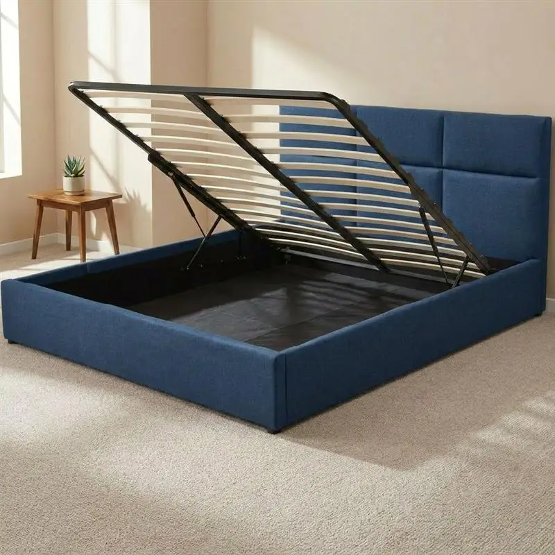 ^Modern Luxurious French Tufted Soft Platform Queen/King Bed Headboard Storage Durable Foam Upholstery Pine Wood Frame Box Sprin