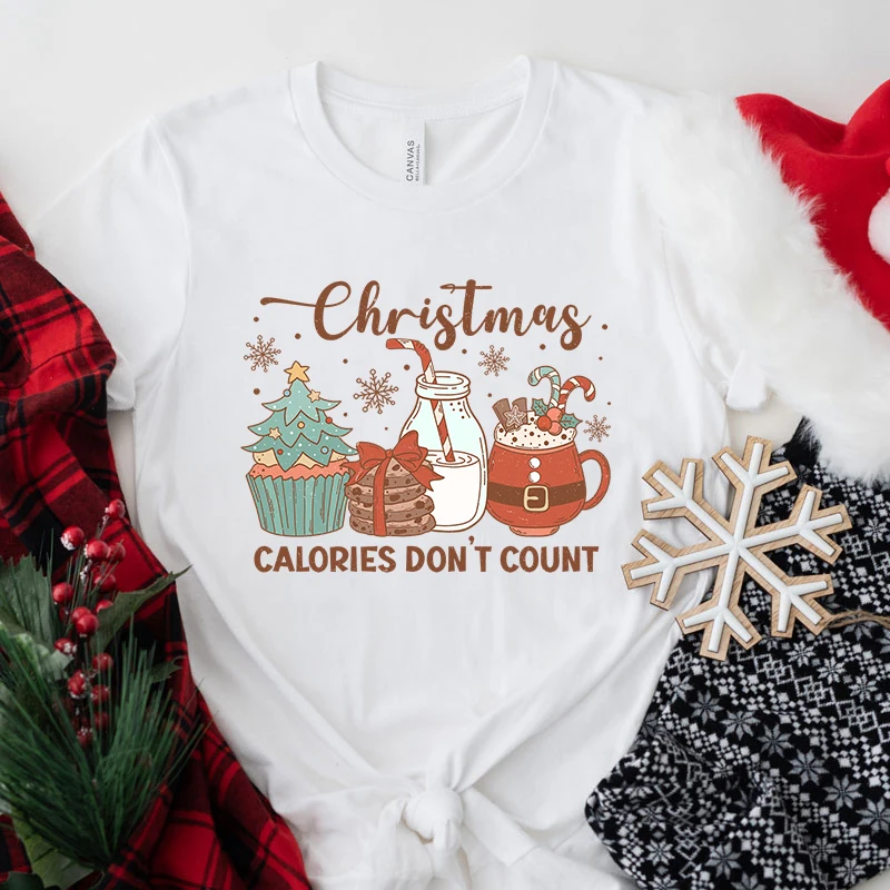 

Hot Christmas Calories Don'T Count Print T-Shirt Loose Short Sleeve Harajuku Casual Tops Women Men T-Shirt
