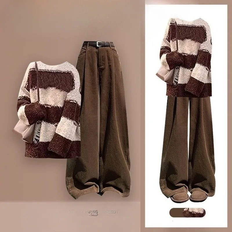 تتميز سترة شبابية أنيقة مع جينز لتنحيف الخصر هذا المكون من قطعتين بدلة شتوية نسائية جديدة كبيرة الحجم