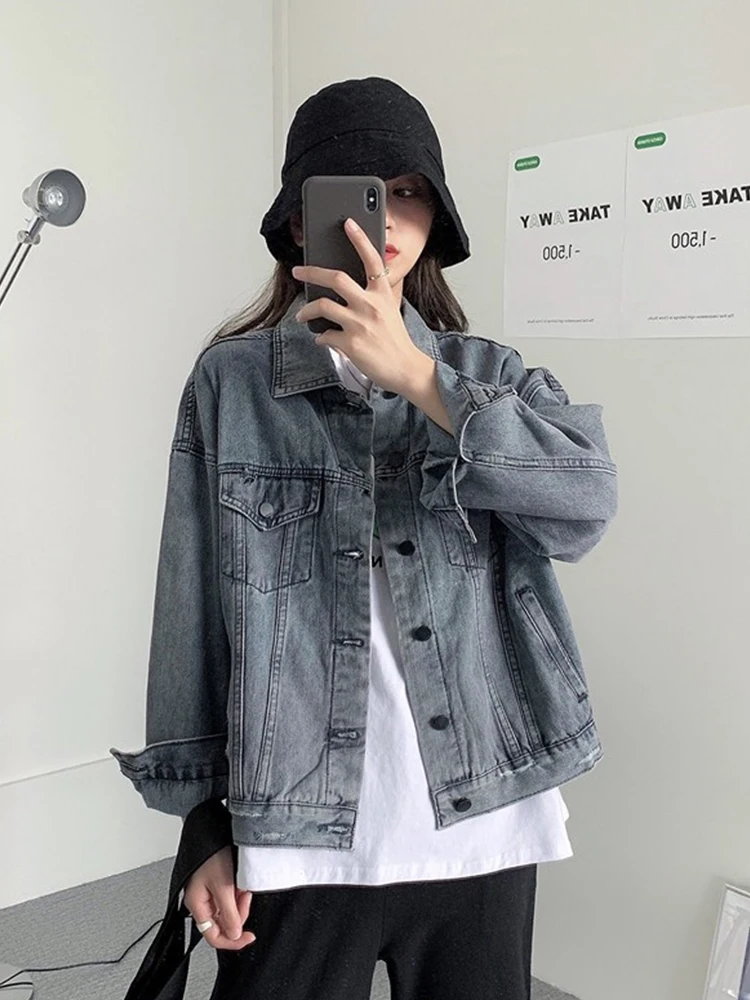 S-5XL Autumn Jackets Women Denim Streetwear Schoolgirls Daily Blocking Fashion Lounge Wear Korean Style Outer Minimalist Chic