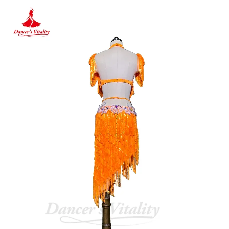 BellyDance Costume Women's Customization Senior AB Stones Bra+sexy Split Tassels Skirt 2pcs Oriental Dance Performance Costumes